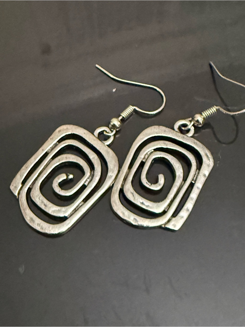 Silver tone Spiral Square Drop Earrings - Women Jewelry